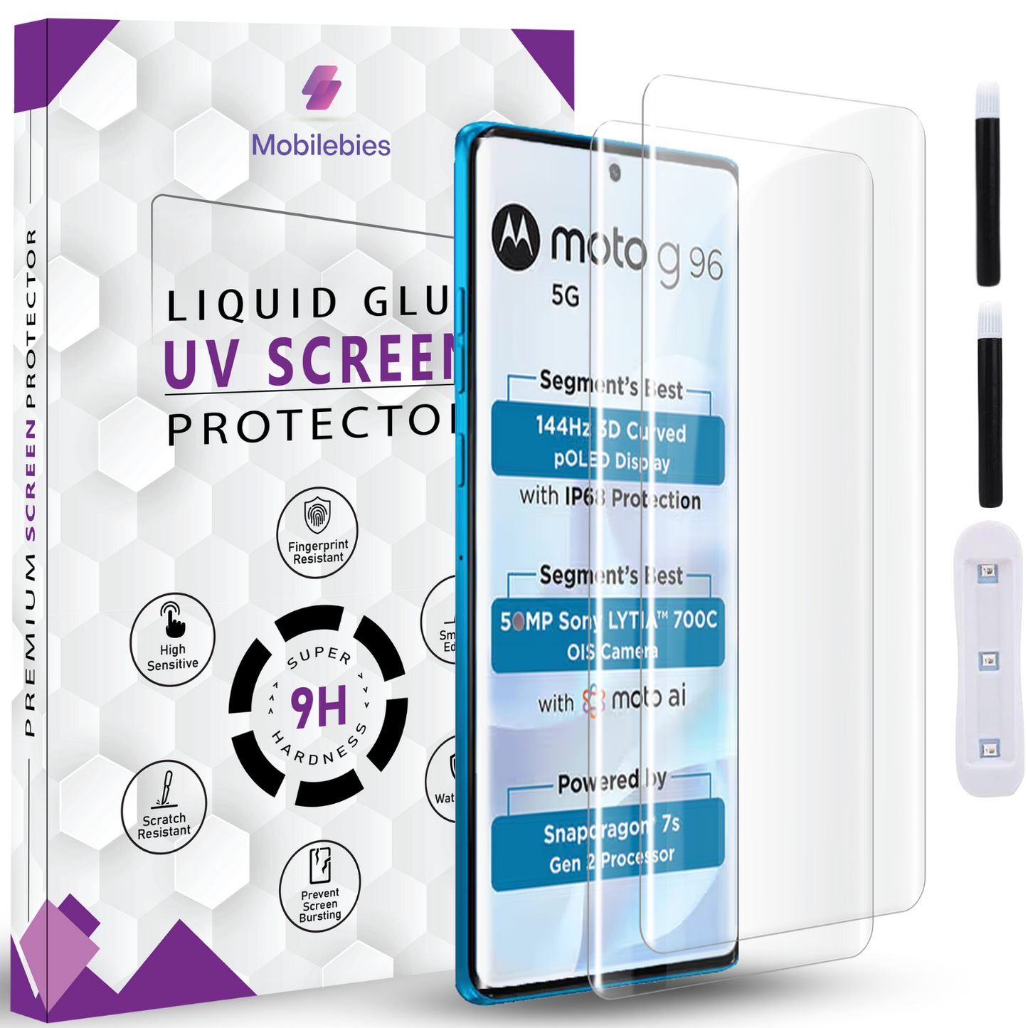 Tempered Glass For Motorola G96 Premium HD+ UV Glass Screen Protector Guard