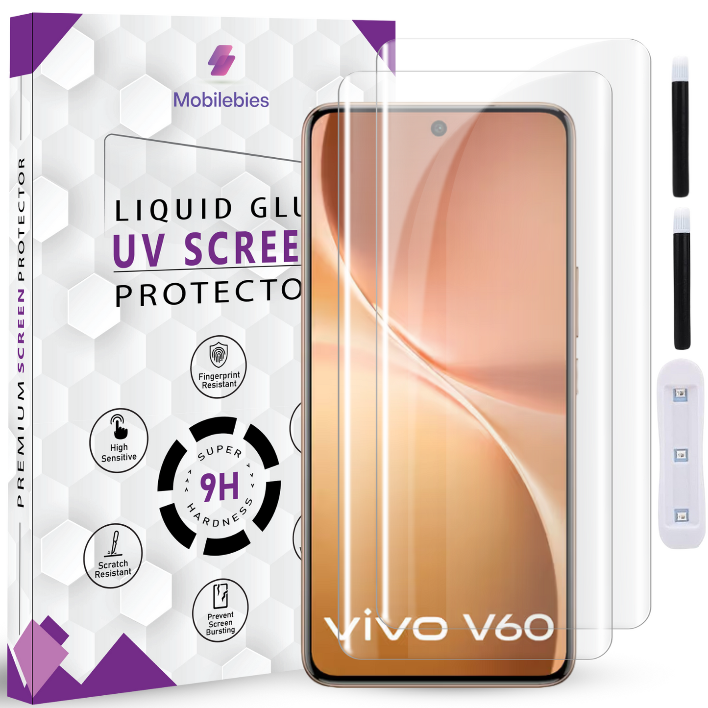 Tempered Glass For Vivo V60 5G Premium HD+ UV Glass Screen Protector Guard
