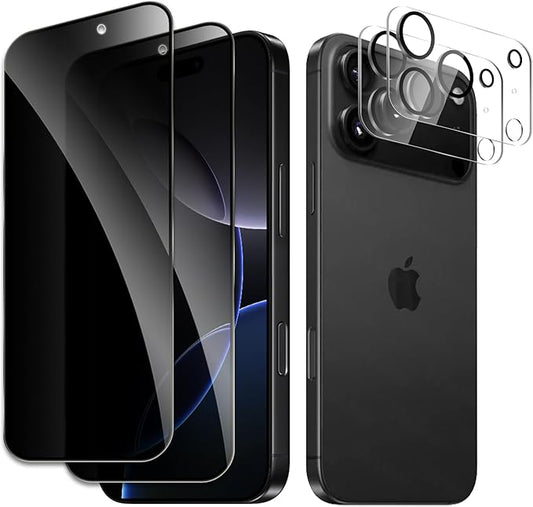 2 Pack Privacy Tempered Glass & 2 Camera protector for IPhone 17 Pro Premium Screen Protector Guard & Camera Lenns Protecor