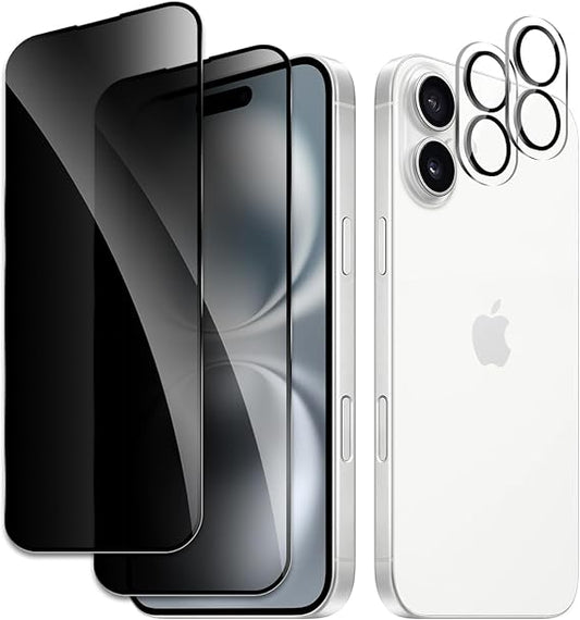 2 Pack Privacy Tempered Glass & 2 Camera protector for IPhone 16 Premium Screen Protector Guard & Camera Lenns Protecor