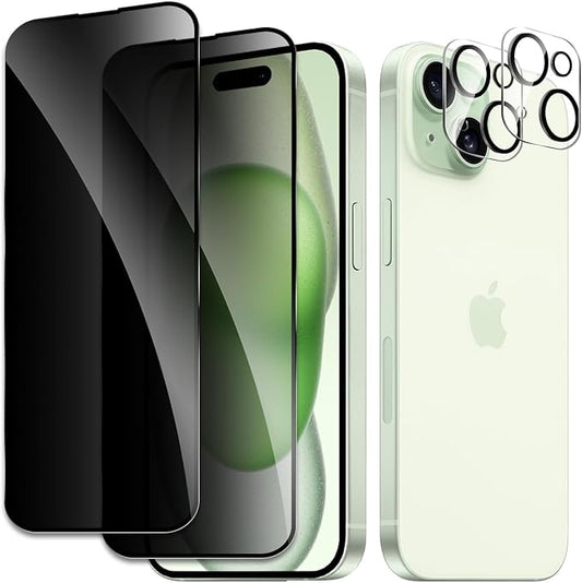 2 Pack Privacy Tempered Glass & 2 Camera protector for IPhone 15 Plus Premium Screen Protector Guard & Camera Lenns Protecor