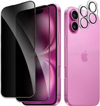 2 Pack Privacy Tempered Glass & 2 Camera protector for IPhone 16 Plus Premium Screen Protector Guard & Camera Lenns Protecor