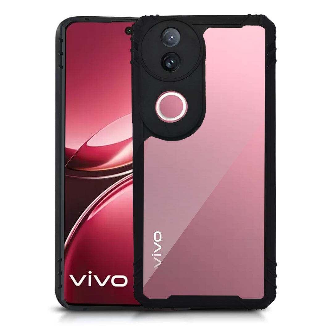 Mobilebies Backcover For Vivo V50 Rigid Armor Transparent Black Border Case