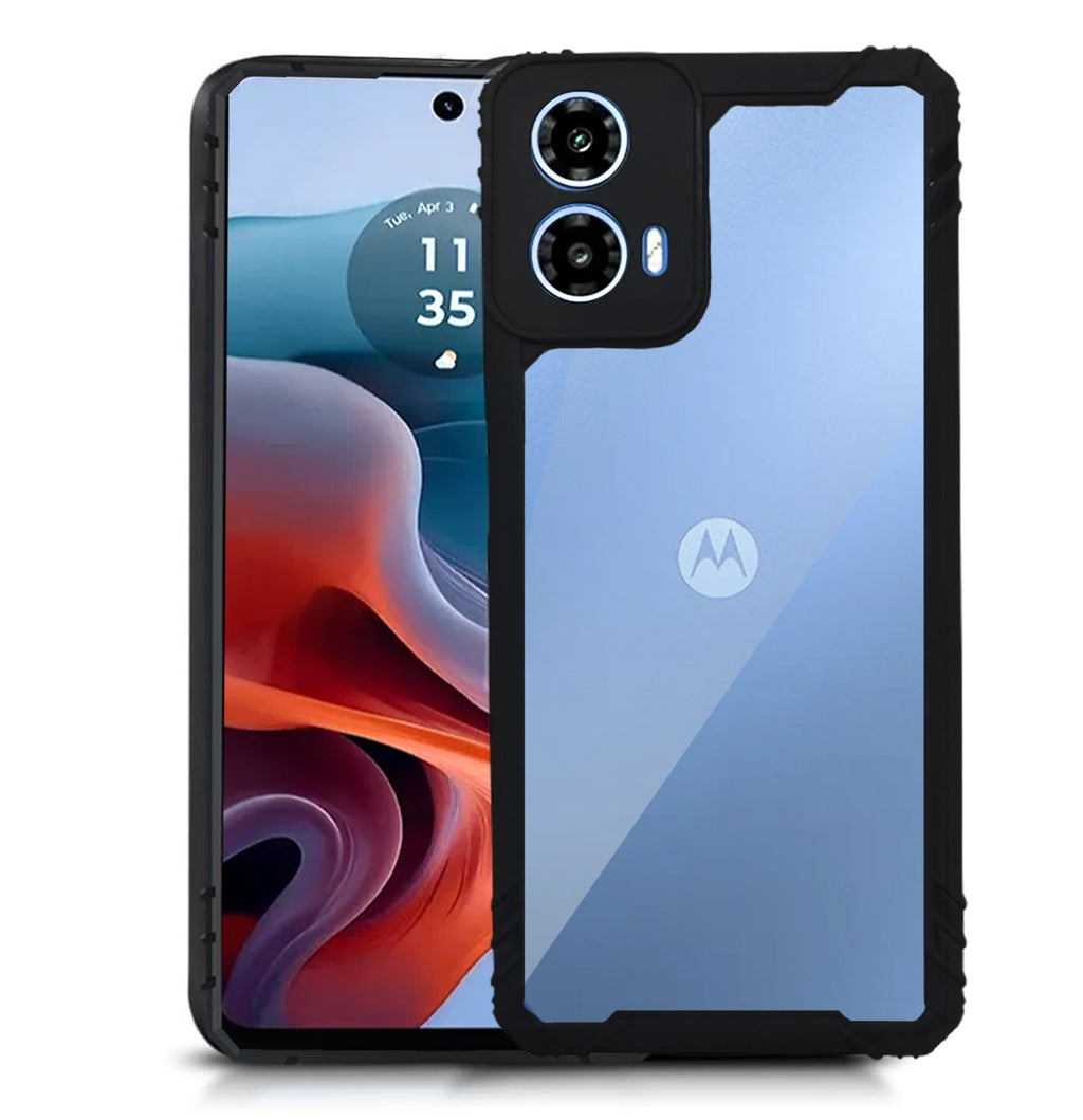 Mobilebies Backcover For Moto G34 / Moto G45 Rigid Armor Transparent Black Border Case