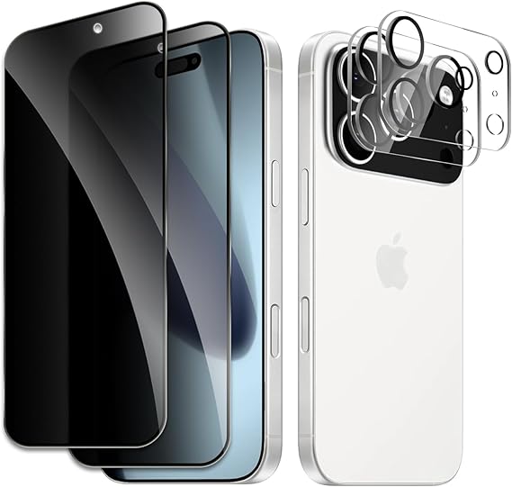 2 Pack Privacy Tempered Glass & 2 Camera protector for IPhone 17 Pro Max Premium Screen Protector Guard & Camera Lenns Protecor Main image