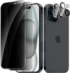 2 Pack Privacy Tempered Glass & 2 Camera protector for IPhone 15 Premium Screen Protector Guard & Camera Lenns Protecor