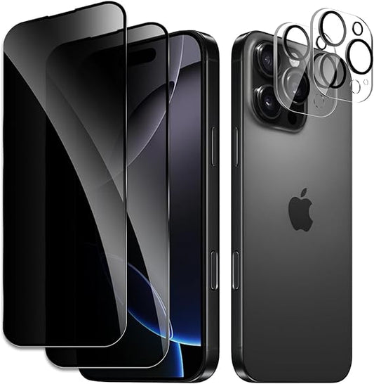2 Pack Privacy Tempered Glass & 2 Camera protector for IPhone 16 Pro Max Premium Screen Protector Guard & Camera Lenns Protecor
