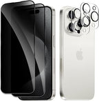 2 Pack Privacy Tempered Glass & 2 Camera protector for IPhone 15 Pro Max Premium Screen Protector Guard & Camera Lenns Protecor