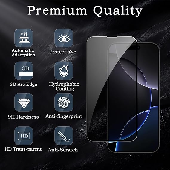 2 Pack Privacy Tempered Glass & 2 Camera protector for IPhone 16 Pro Max Premium Screen Protector Guard & Camera Lenns Protecor
