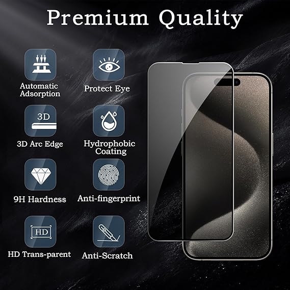 2 Pack Privacy Tempered Glass & 2 Camera protector for IPhone 15 Pro Premium Screen Protector Guard & Camera Lenns Protecor