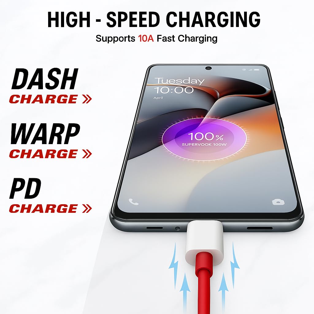 Mobilebies USB Type-A to Type-C Cable Fast Data Charing Cable With Warp Dash Compatible With All OnePlus Devices Secondary image