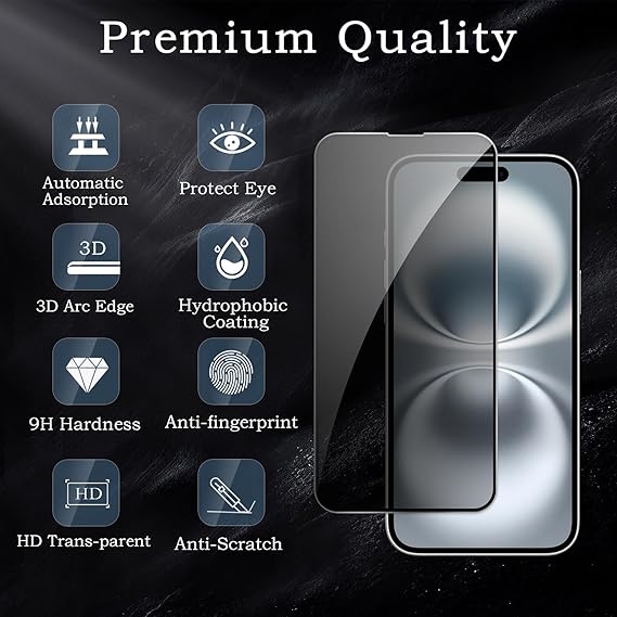2 Pack Privacy Tempered Glass & 2 Camera protector for IPhone 16 Premium Screen Protector Guard & Camera Lenns Protecor Secondary image
