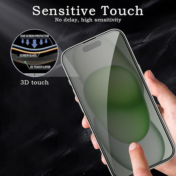 2 Pack Privacy Tempered Glass & 2 Camera protector for IPhone 15 Plus Premium Screen Protector Guard & Camera Lenns Protecor