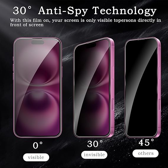 2 Pack Privacy Tempered Glass & 2 Camera protector for IPhone 16 Plus Premium Screen Protector Guard & Camera Lenns Protecor