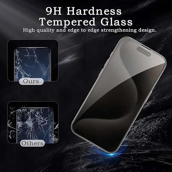2 Pack Privacy Tempered Glass & 2 Camera protector for IPhone 15 Pro Premium Screen Protector Guard & Camera Lenns Protecor