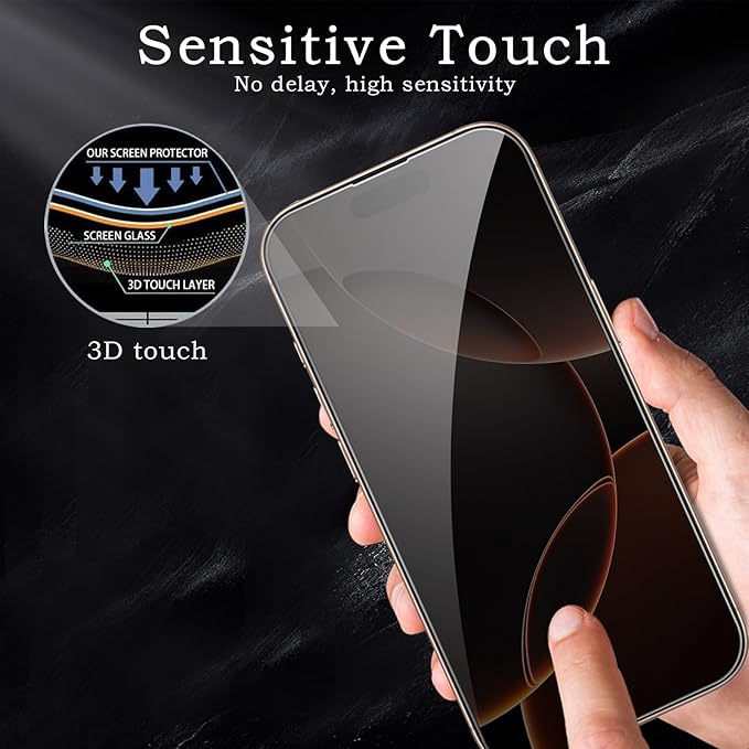 2 Pack Privacy Tempered Glass & 2 Camera protector for IPhone 16 Pro Premium Screen Protector Guard & Camera Lenns Protecor
