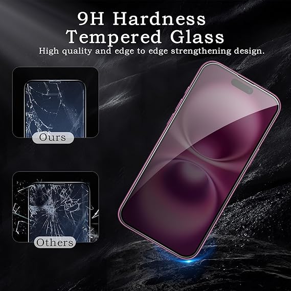2 Pack Privacy Tempered Glass & 2 Camera protector for IPhone 16 Plus Premium Screen Protector Guard & Camera Lenns Protecor