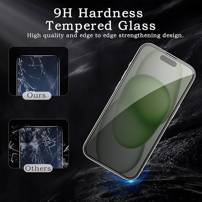 2 Pack Privacy Tempered Glass & 2 Camera protector for IPhone 15 Plus Premium Screen Protector Guard & Camera Lenns Protecor