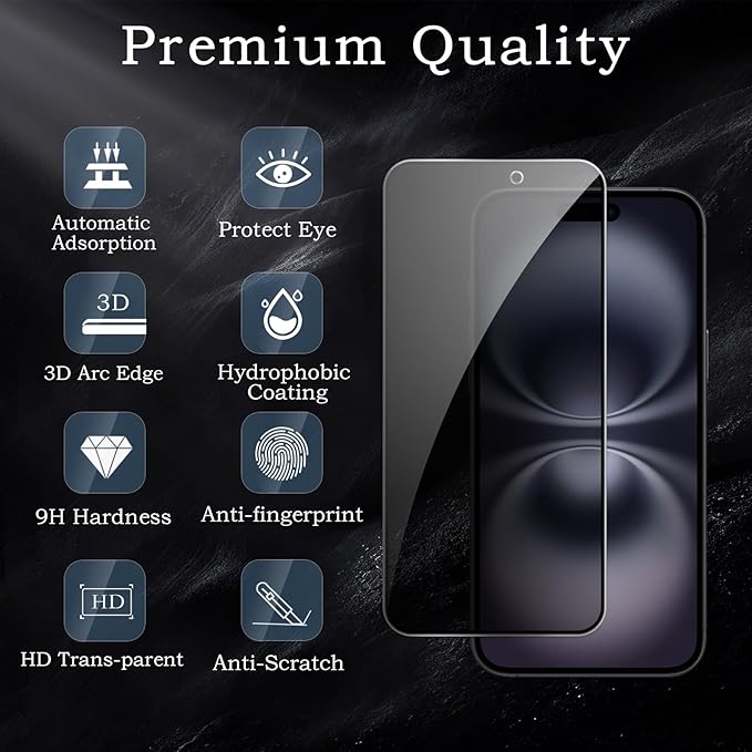 2 Pack Privacy Tempered Glass & 2 Camera protector for IPhone 17 Premium Screen Protector Guard & Camera Lenns Protecor