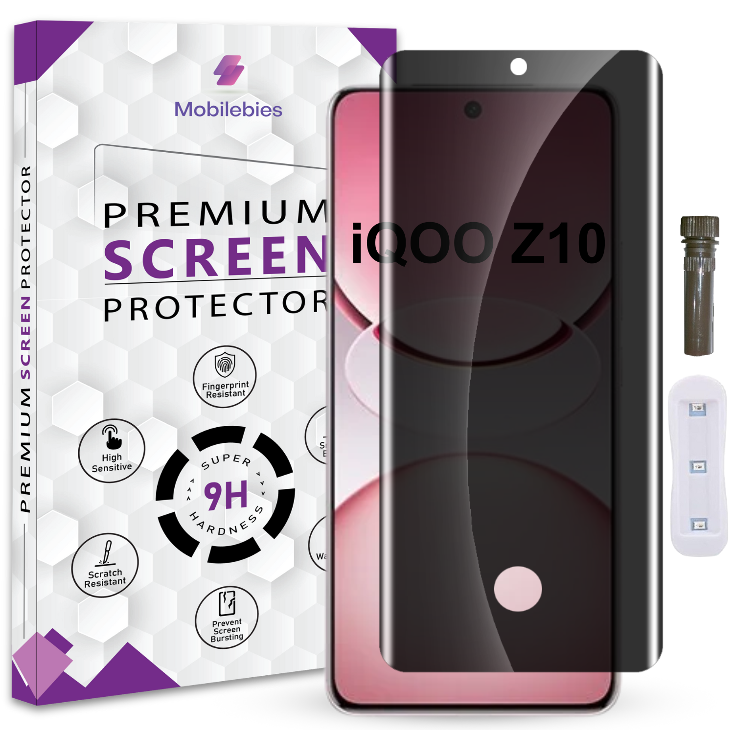 Mobilebies iQOO Z10 Advanced HD+ UV Privacy Tempered Glass Screen Protector Guard Main image