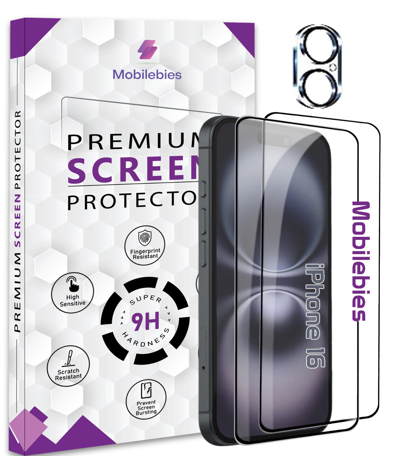 2 Pack Tempered Glass & a Camera protector for iphone 16 Premium Screen Protector Guard & Camera Lenns Protecor