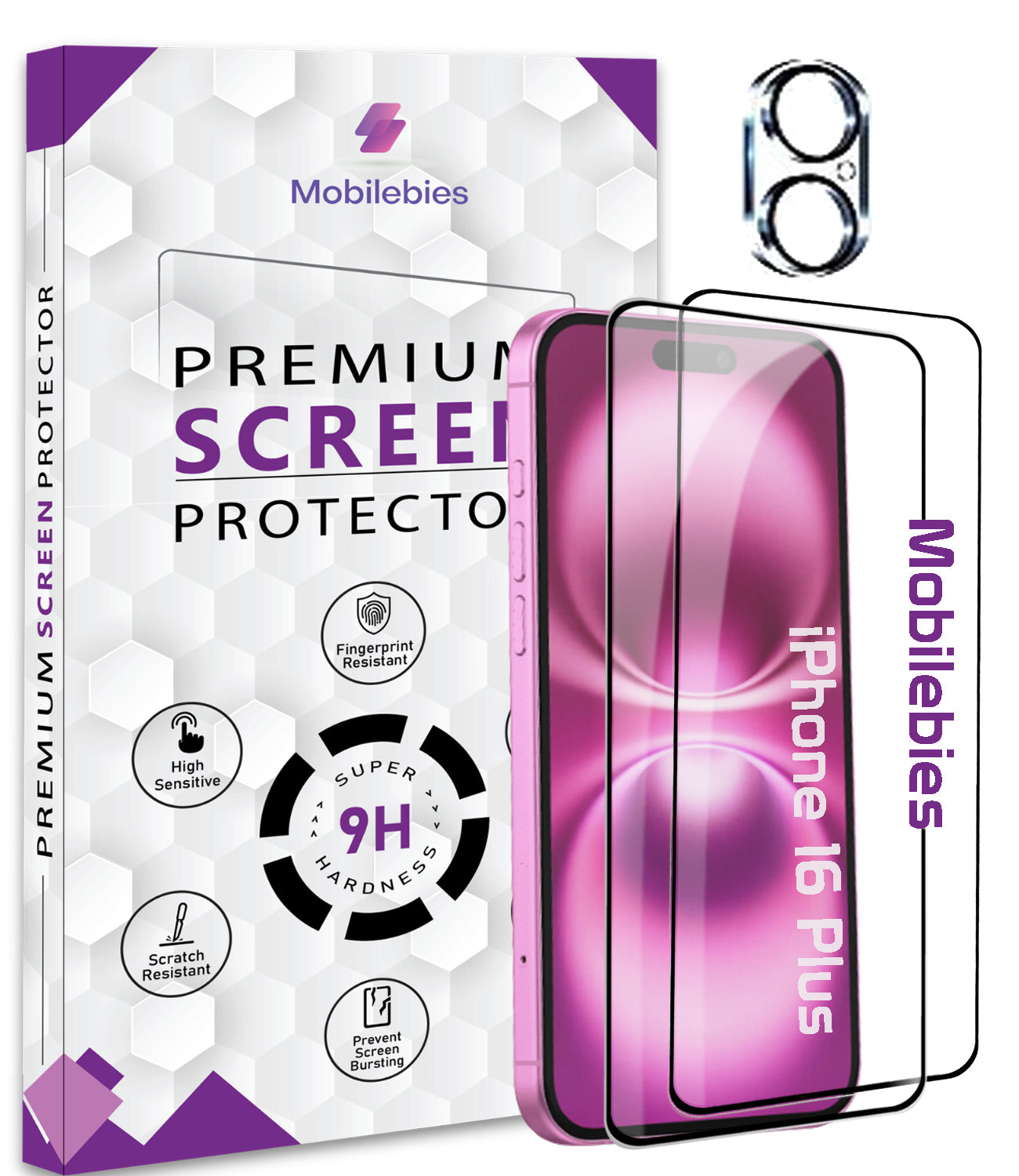 2 Pack Tempered Glass & a Camera protector for iphone 16 Plus Premium Screen Protector Guard & Camera Lenns Protecor Main image