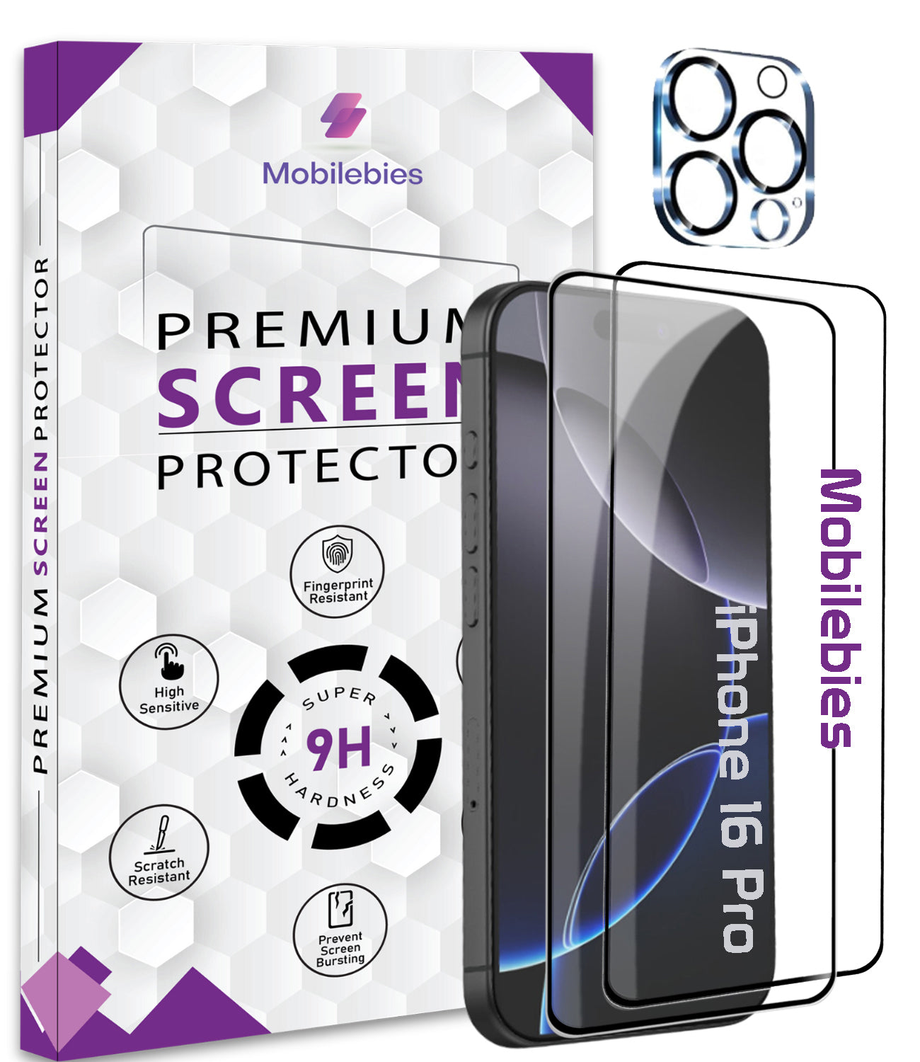 2 Pack Tempered Glass & a Camera protector for iphone 16 Pro Premium Screen Protector Guard & Camera Lenns Protecor