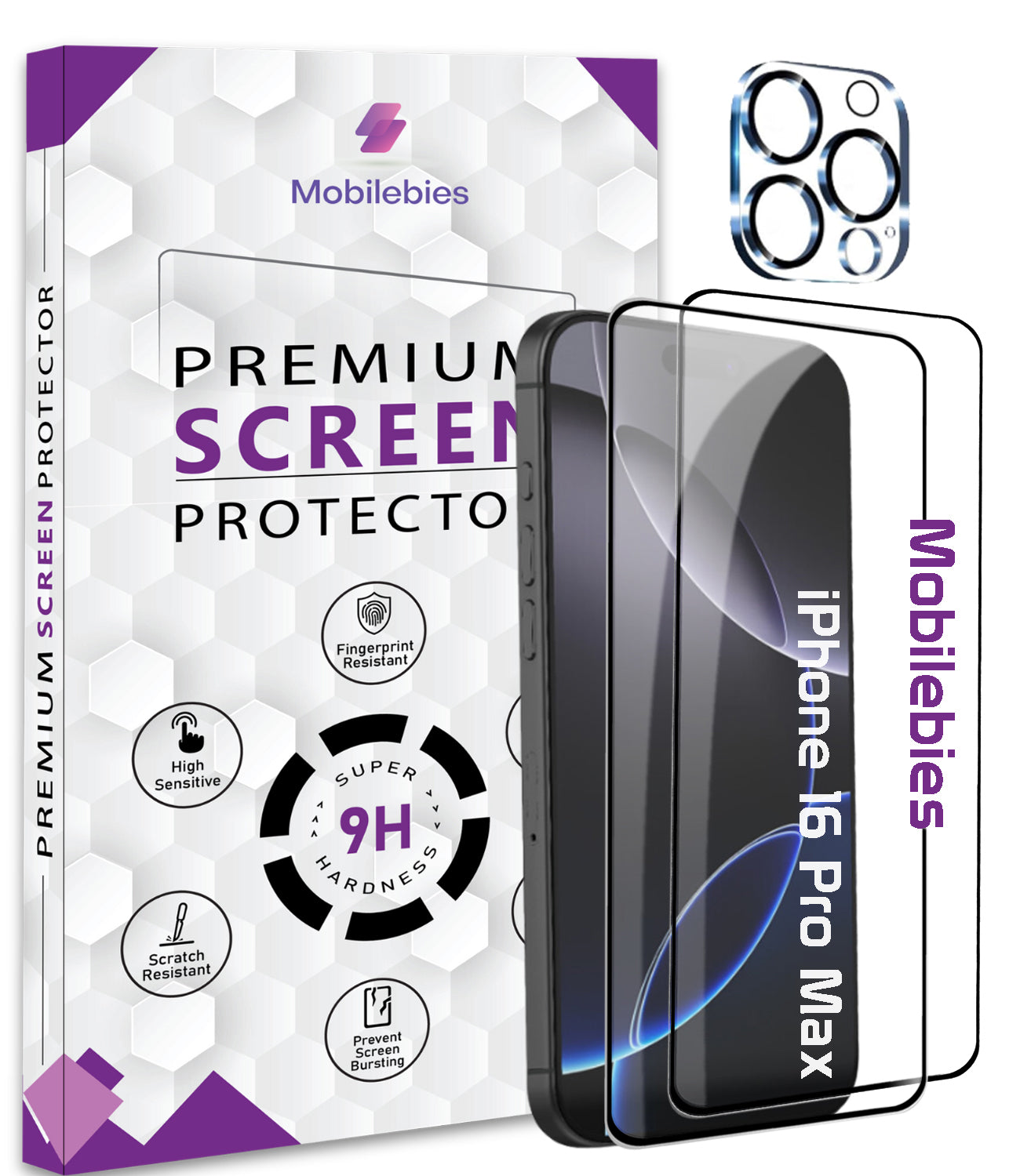 2 Pack Tempered Glass & a Camera protector for iphone 16 Pro Max Premium Screen Protector Guard & Camera Lenns Protecor Main image