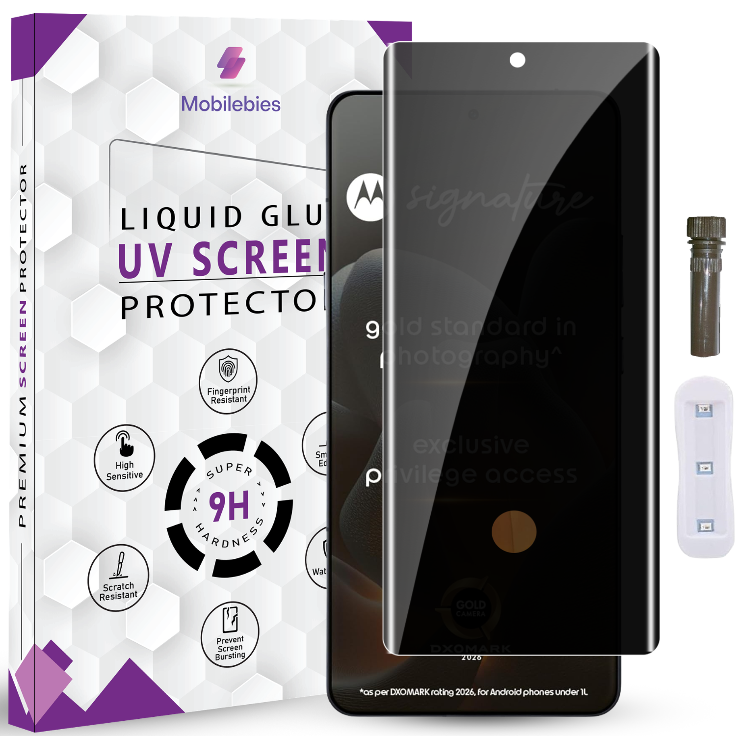 Mobilebies Motorola Signature UVPrivacy Tempered Glass Screen Protector Guard Main image