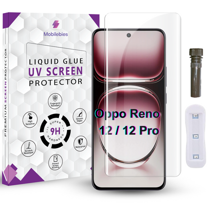 Advanced HD+ UV Tempered Glass Screen Protector For Oppo Reno 12 Pro and Oppo Reno 125G (6.7 Inch , Pack of 2) Full Adhesive UV Curved Screen Guard, Case Friendly with installation kit & Guide