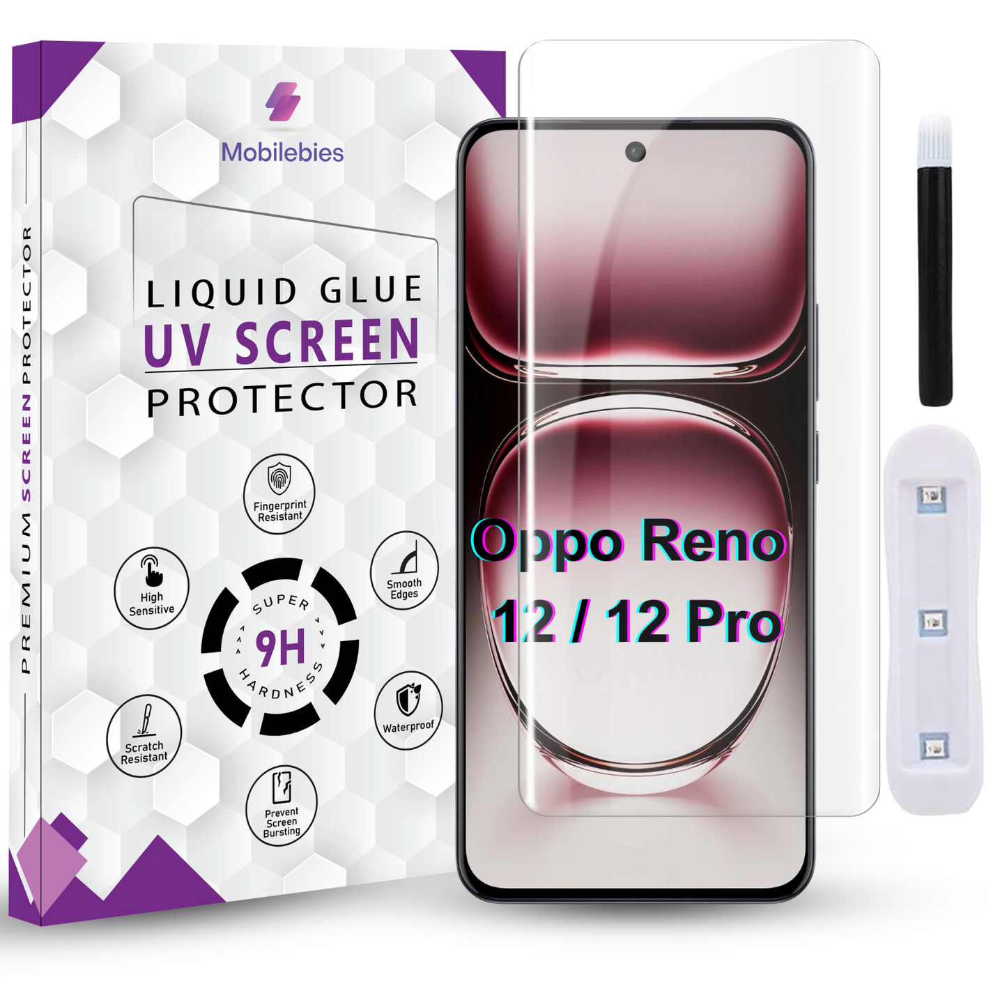 Premium HD+ UV Tempered Glass Screen Protector For Oppo Reno 12 / Oppo Reno 12 Pro (6.7 Inch, Pack of 1) Curved Screen Guard, HD Clarity with installation kit & Guide