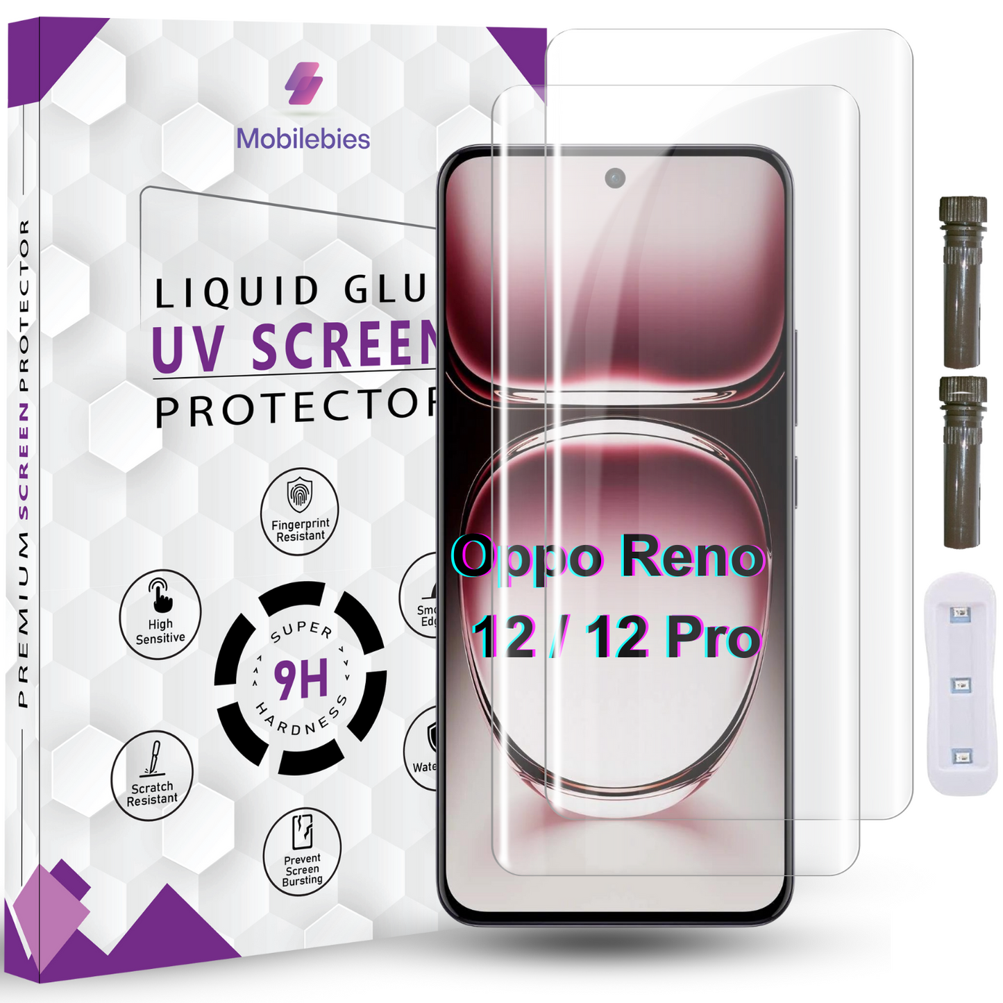 Advanced HD+ UV Tempered Glass Screen Protector For Oppo Reno 12 Pro and Oppo Reno 125G (6.7 Inch , Pack of 2) Full Adhesive UV Curved Screen Guard, Case Friendly with installation kit & Guide