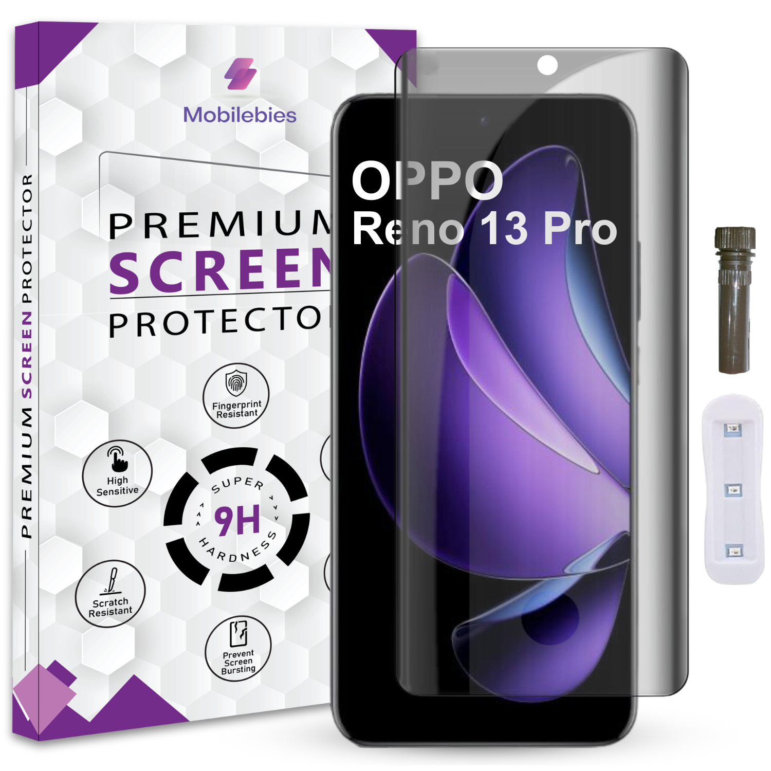 Mobilebies Oppo Reno 13 Pro Advanced HD+ UV Privacy Tempered Glass Screen Protector Guard Main image