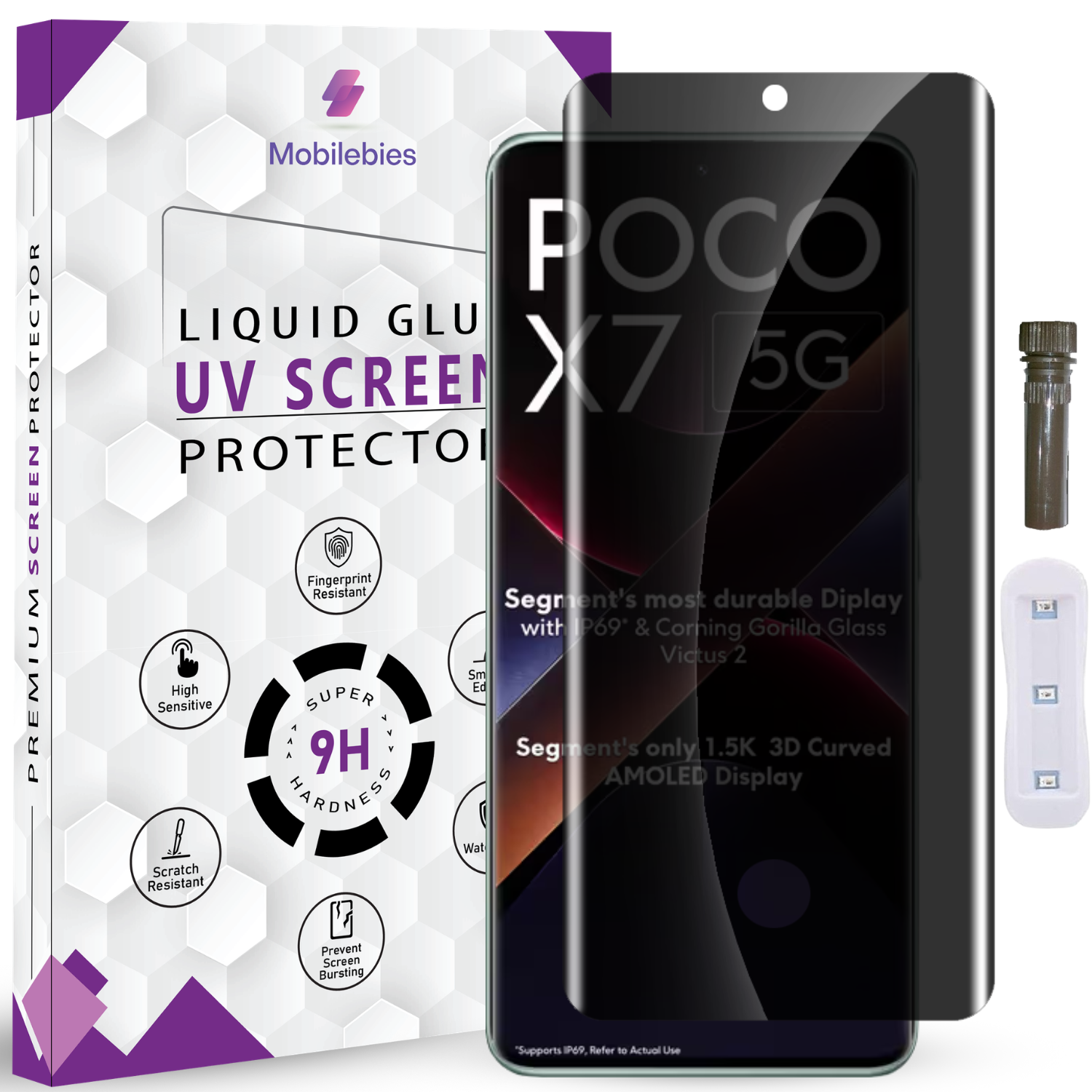 Mobilebies Poco X7 UVPrivacy Tempered Glass Screen Protector Guard Main image