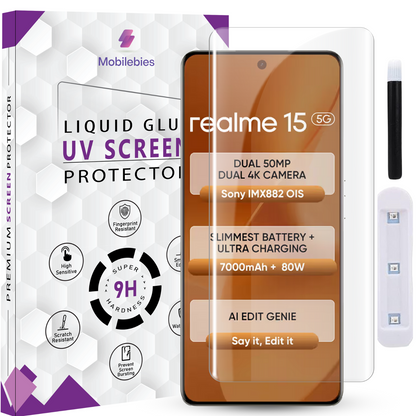 Tempered Glass For Realme 15 Premium HD+ UV Glass Screen Protector Guard