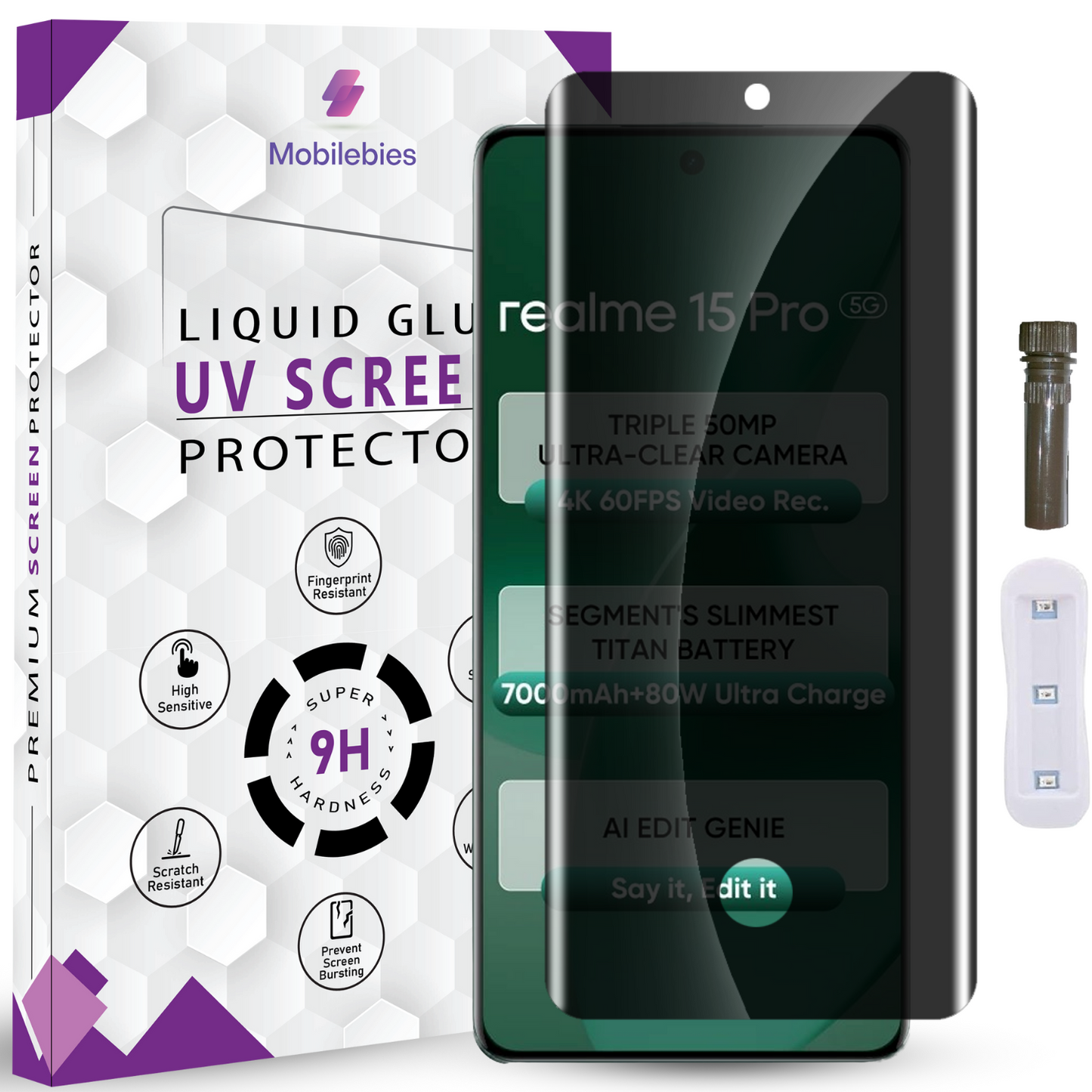 Mobilebies Realme 15 Pro Advanced HD+ UV Privacy Tempered Glass Screen Protector Guard