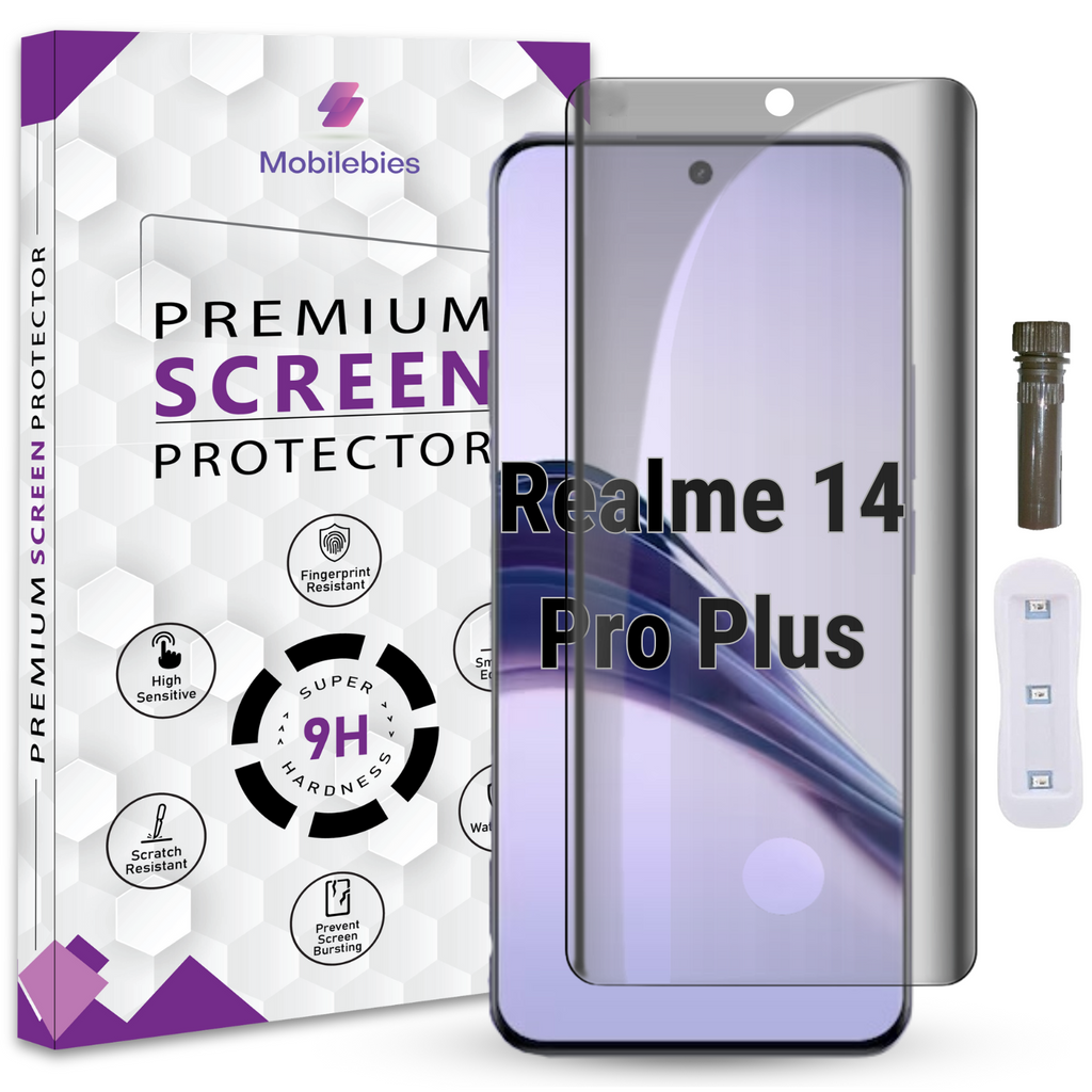 Mobilebies Realme 14 Pro Plus Advanced HD+ UV Privacy Tempered Glass Screen Protector Guard