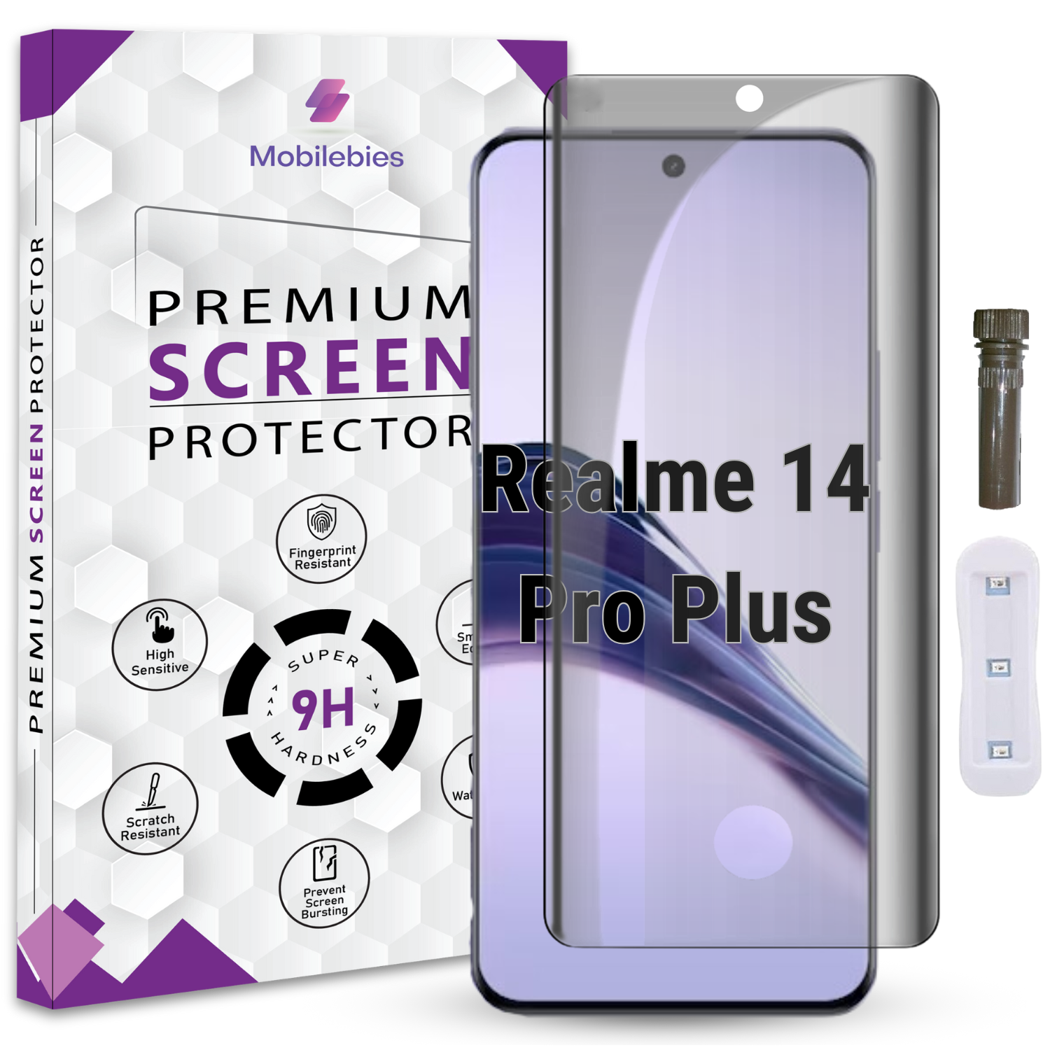 Mobilebies Realme 14 Pro Plus Advanced HD+ UV Privacy Tempered Glass Screen Protector Guard