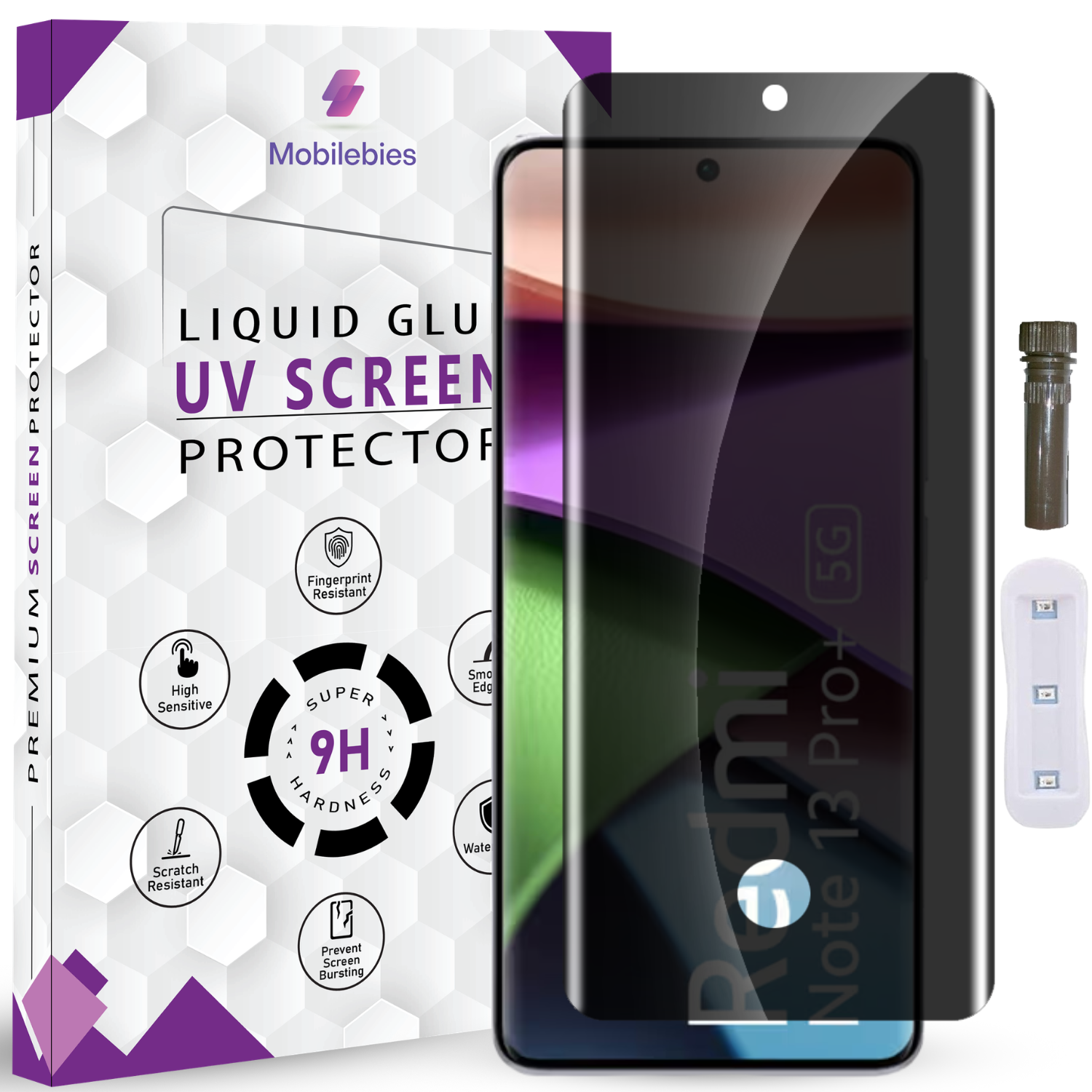 Mobilebies Redmi Note 13 Pro Plus UVPrivacy Tempered Glass Screen Protector Guard