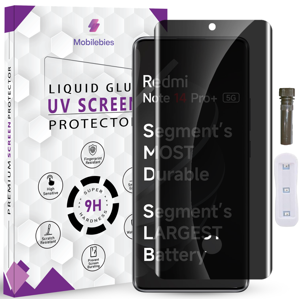 Mobilebies Redmi Note 14 Pro Plus UVPrivacy Tempered Glass Screen Protector Guard