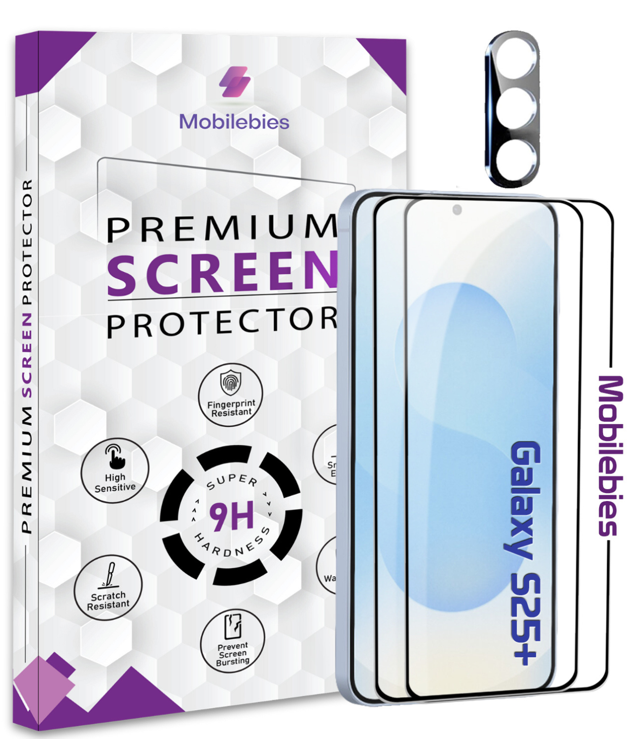 2 Pack Tempered Glass & a Camera protector for Samsung S25 Plus Premium Screen Protector Guard & Camera Lenns Protecor Main image