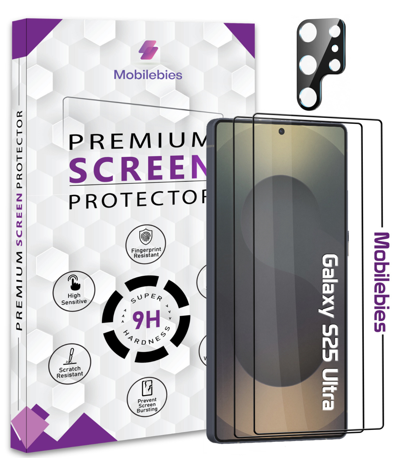 2 Pack Tempered Glass & a Camera protector for Samsung S25 Ultra Premium Screen Protector Guard & Camera Lenns Protecor Main image