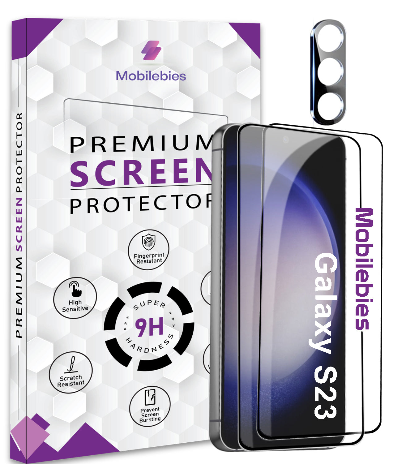 2 Pack Tempered Glass & a Camera protector for Samsung Galaxy S23 Premium Screen Protector Guard & Camera Lenns Protecor Main image