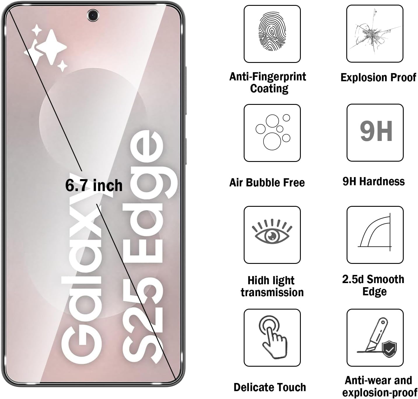 Tempered Glass for Samsung Galaxy S25 Edge Premium Screen Protector Guard