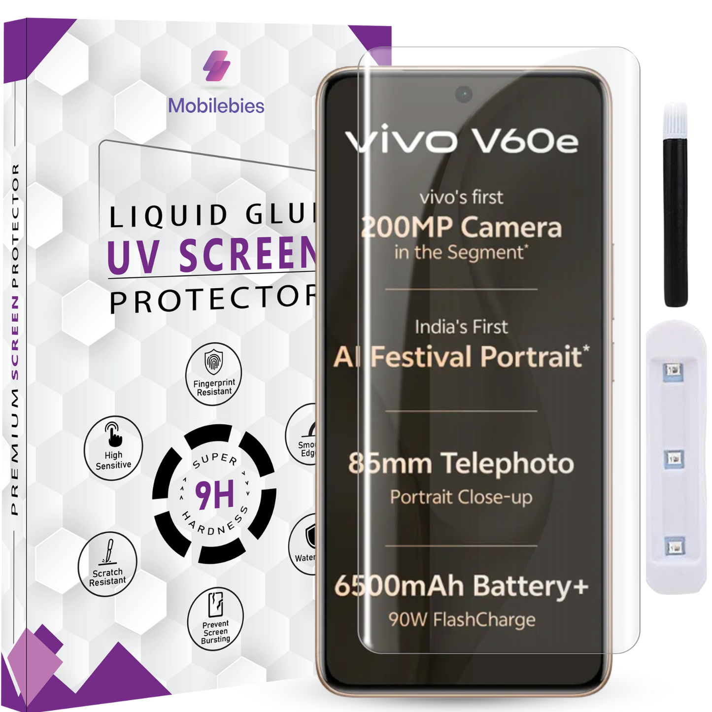 Tempered Glass For Vivo V60e Premium HD+ UV Glass Screen Protector Guard