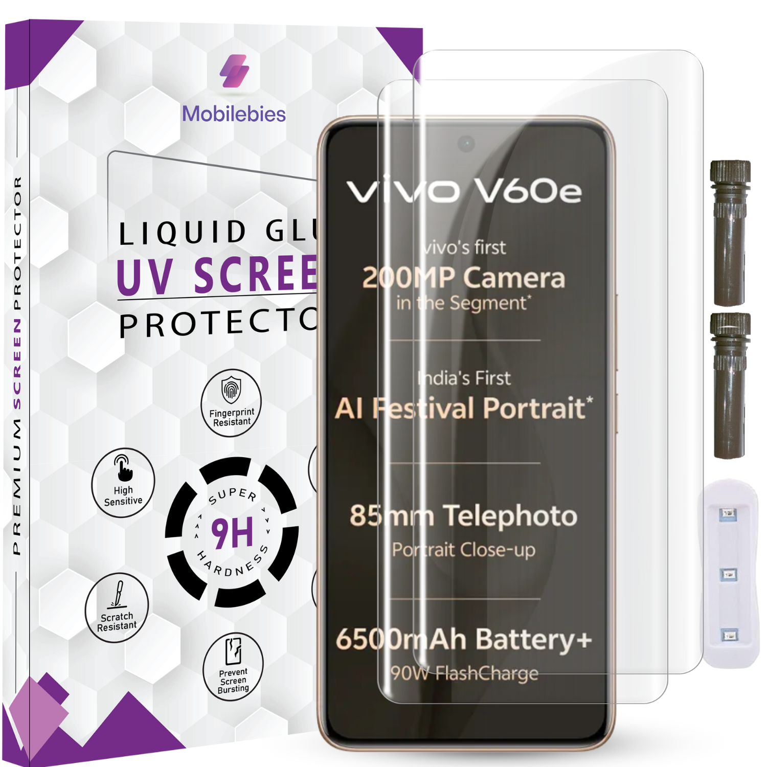 Tempered Glass For Vivo V60e Advanced HD+ UV Glass Screen Protector Guard Secondary image