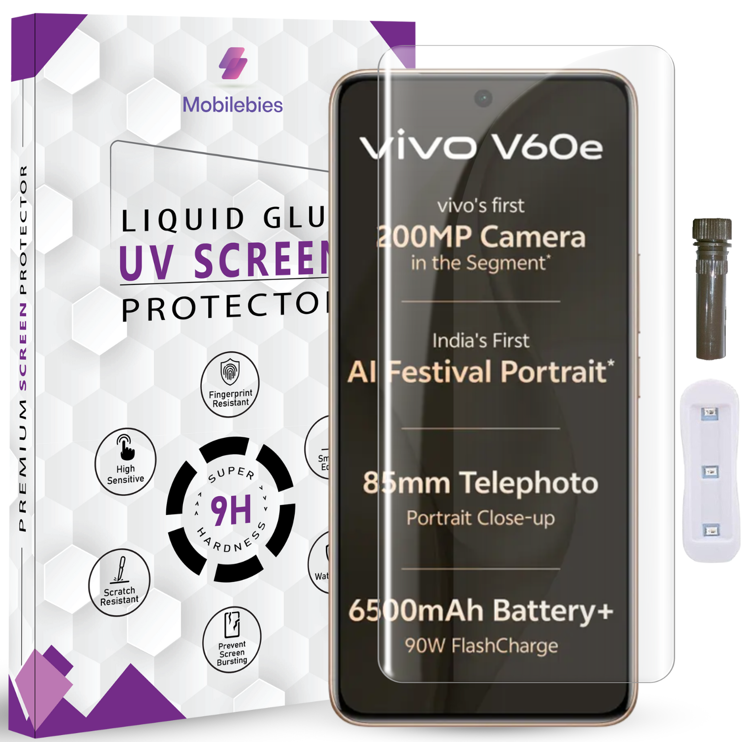 Tempered Glass For Vivo V60e Advanced HD+ UV Glass Screen Protector Guard Main image