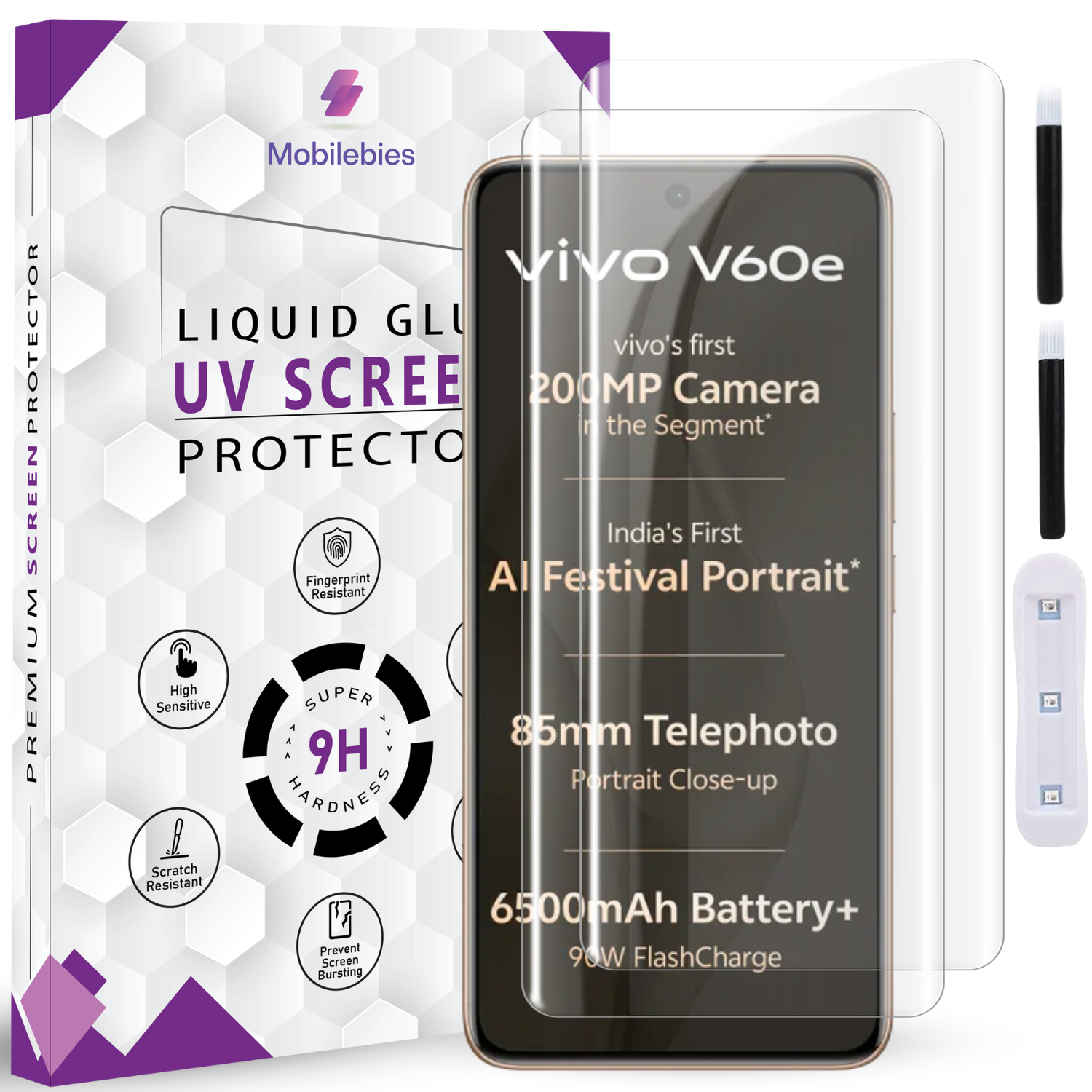 Tempered Glass For Vivo V60e Premium HD+ UV Glass Screen Protector Guard Secondary image