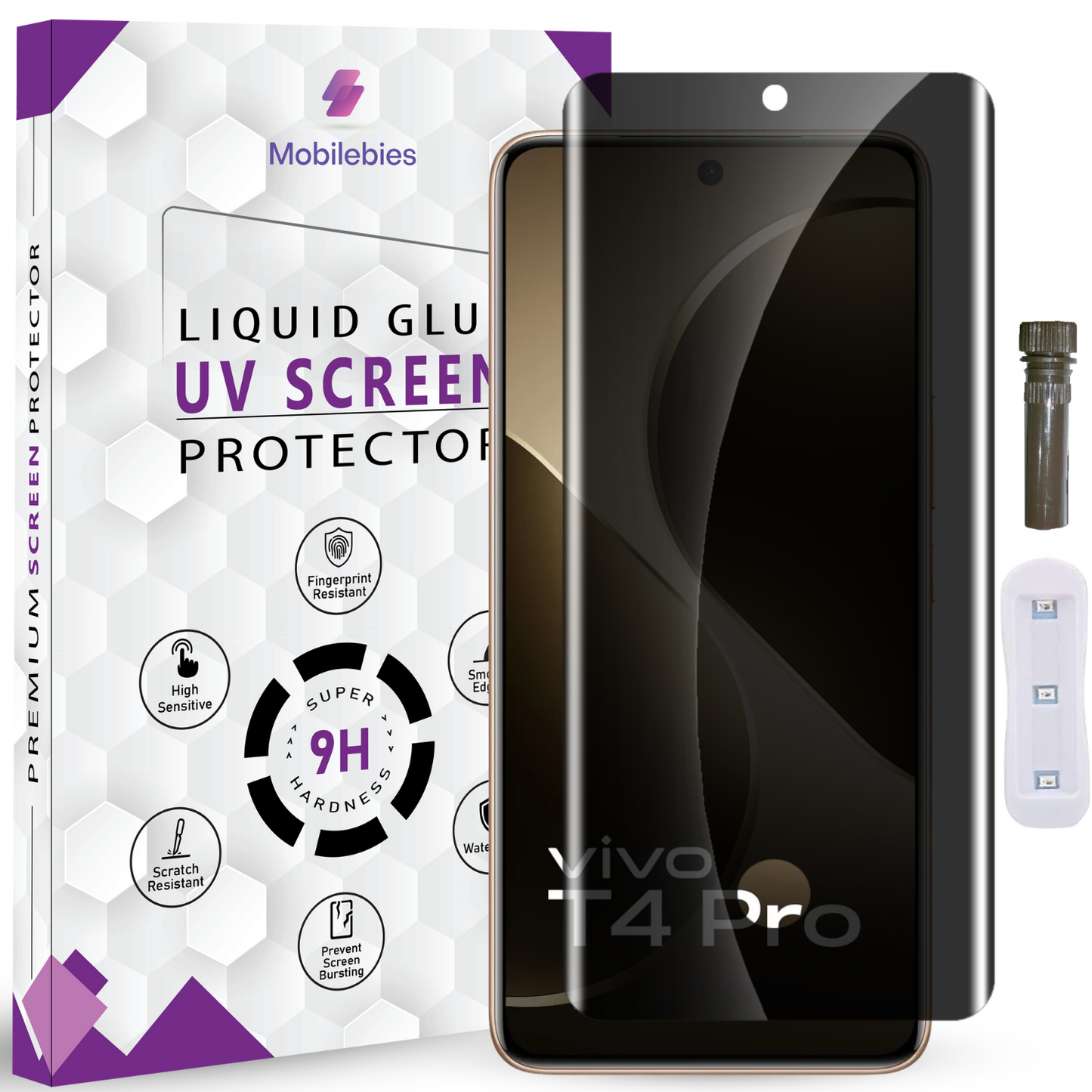 Mobilebies Vivo T4 Pro UV Privacy Tempered Glass Screen Protector Guard