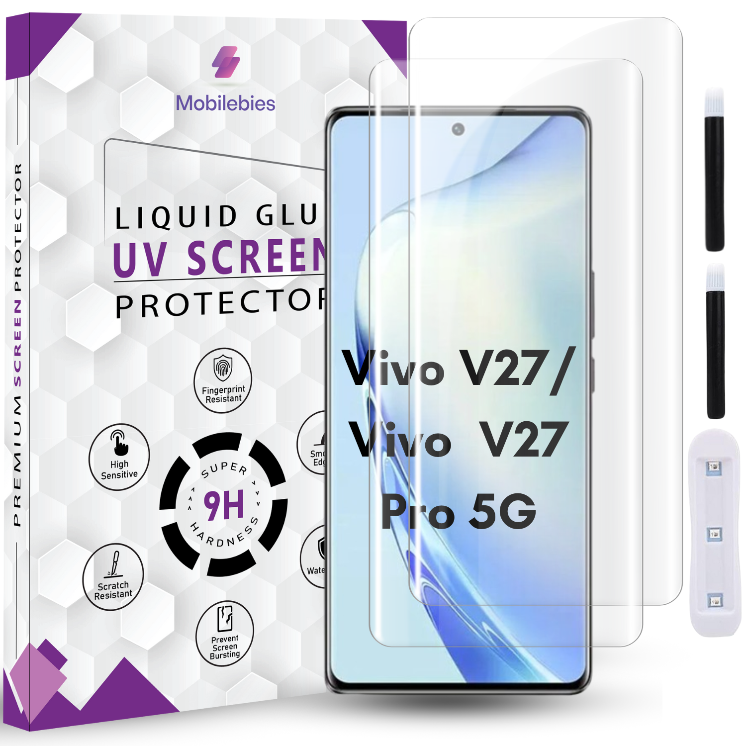 Tempered Glass For Vivo V27 Premium HD+ UV Glass Screen Protector Guard Secondary image